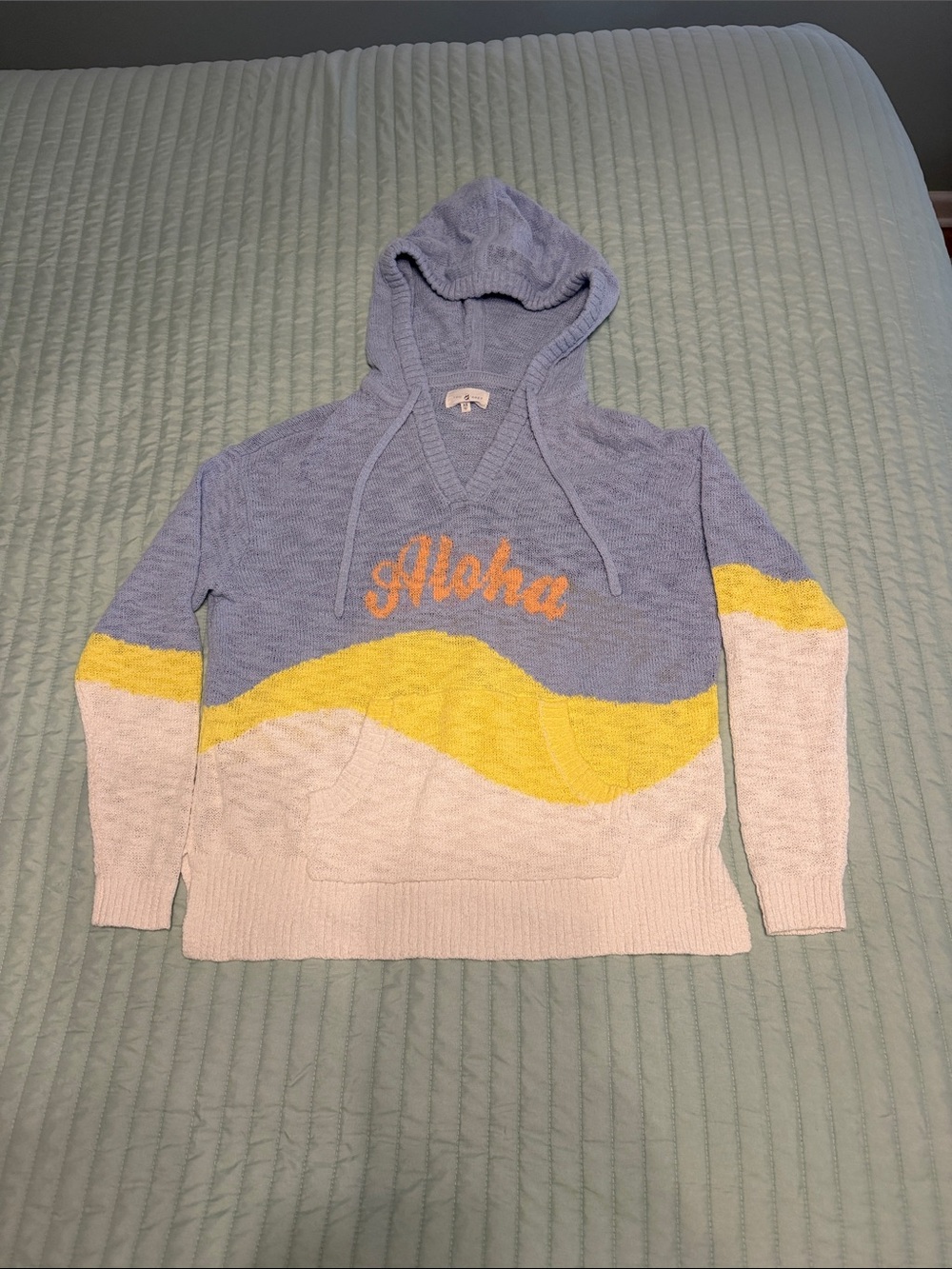 Lou & Grey Light Blue Knit Hoodie light weight Summer sweater